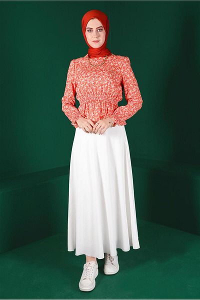 TRENDTESETTÜR بلوزة نسائية منقوشة بالزهور المرجانية - T 42888
