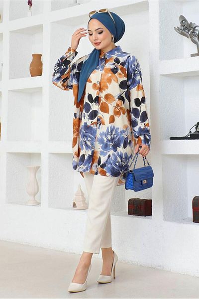 TRENDTESETTÜR Brown-Navy Cotton Testicle Tunic - T 3697