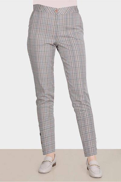 TRENDTESETTÜR Orange Plaid Patterned Women's Trousers - HARDAL T 70361