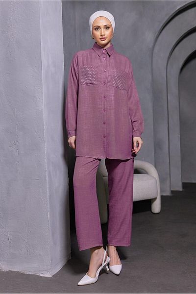 TRENDTESETTÜR WOMEN'S PURPLE (LILA) STAPLE DETAILED PANT SUIT T 5193