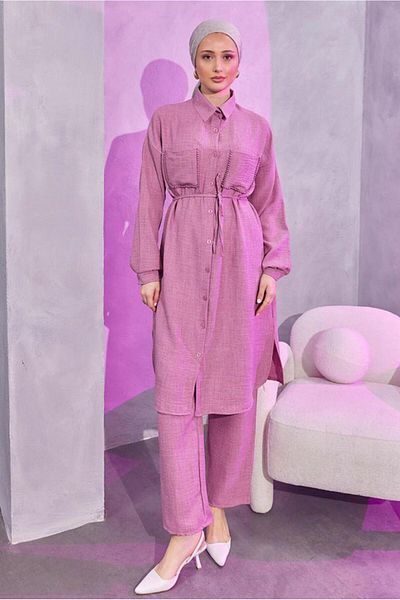 TRENDTESETTÜR LILA Purple Linen Set - With Trousers T 5304