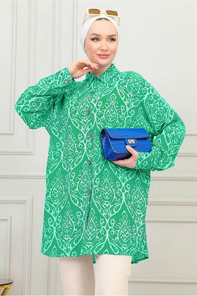 TRENDTESETTÜR Green Beneton Cotton Shirt Tunic - T 8713