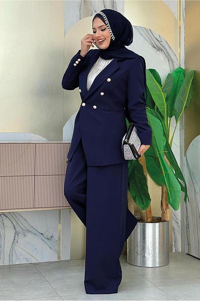 TRENDTESETTÜR Σετ γυναικείο παντελόνι Navy Blue Classic - T 2038
