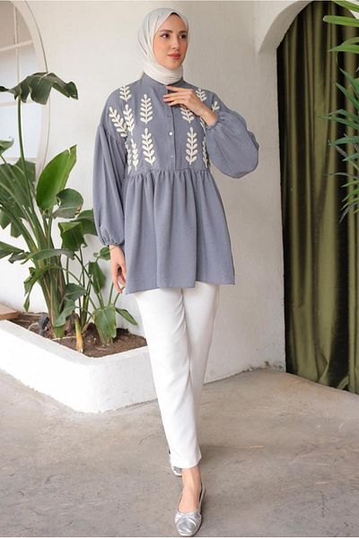 TRENDTESETTÜR GRAY LEAF PATTERNED WOMEN'S Shirt Tunic - T 6302