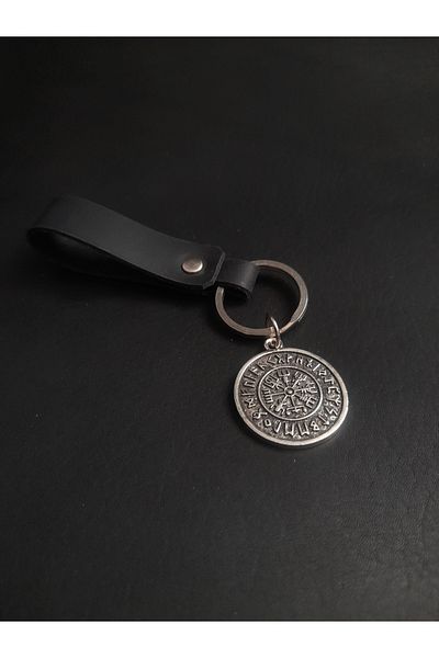 BSN Store Genuine Leather Keychain with Scandinavian Fashion Compass Figure