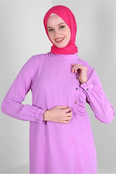 TRENDTESETTÜR Purple Ruffle Tunic - Women's, Buttoned, T 42825