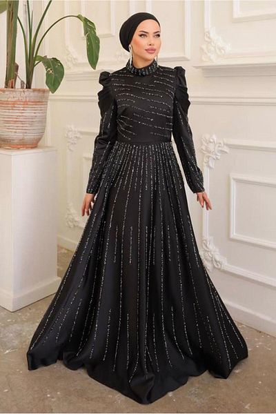 TRENDTESETTÜR ROCHIE DE SEARĂ SATIN NEGRĂ DE PĂLĂRIE DE DAMA T 9854