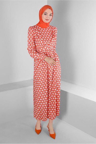 TRENDTESETTÜR Coral Patterned Women's Testament Dress - T 42711