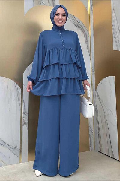 TRENDTESETTÜR ΓΥΝΑΙΚΕΙΟ ΣΕΤ ΠΑΝΤΕΛΟΝΙ ΜΕ ΜΕΣΑΙΟ ΜΠΛΕ (INDIGO) ΜΕ ΛΕΠΤΟΜΕΡΗ ΣΤΟ ΦΙΛΟΤΙΣΤΟ T 1648