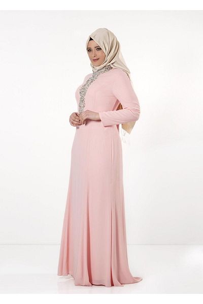 TRENDTESETTÜR WOMEN'S POWDER (SOMON) STONE DETAILED EVENING DRESS T 5094