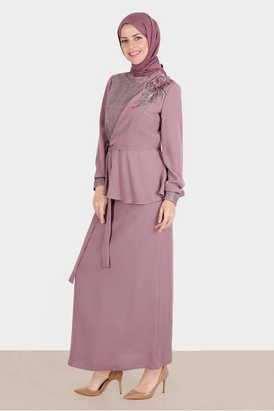 TRENDTESETTÜR Lilac Stone Detailed Women's Skirt Suit - T 30282