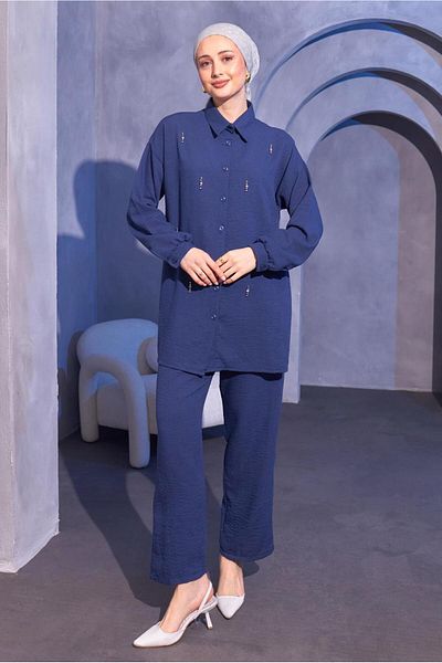 TRENDTESETTÜR Γυναικείο Σετ Παντελόνι Navy Blue Stone - T 0414