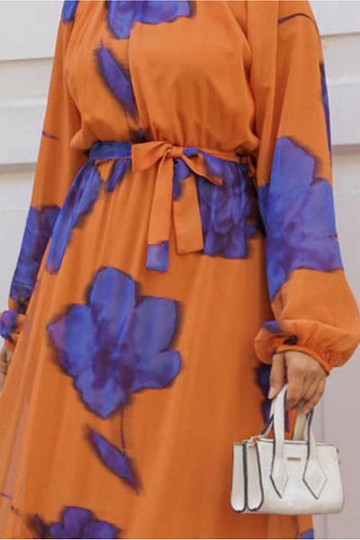 TRENDTESETTÜR Πορτοκαλί (Πορτοκαλί) Φόρεμα Hijab με Κορδόνια - Γυναικείο T 4906-1