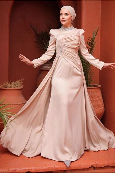 TRENDTESETTÜR WOMEN'S MINK (A.VISON) STONED SATIN GOWN DRESS T 7654