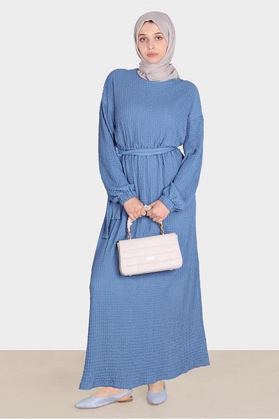 TRENDTESETTÜR Γυναικείο φόρεμα Navy Blue Waffle Effect - T 42719