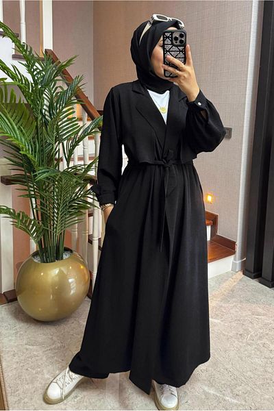 TRENDTESETTÜR WOMEN'S BLACK BELLOWED PANT SUIT T 2528