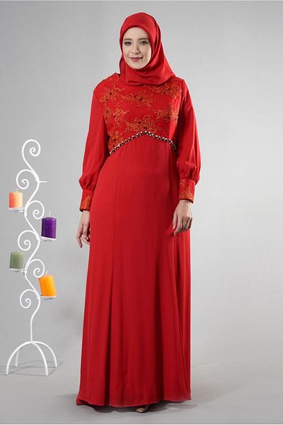 TRENDTESETTÜR Women's Red (K.RED) Stone Detailed Evening Dress T 5123