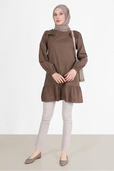 TRENDTESETTÜR Women's Brown (Cocoa) Bow Detailed Tunic 42663