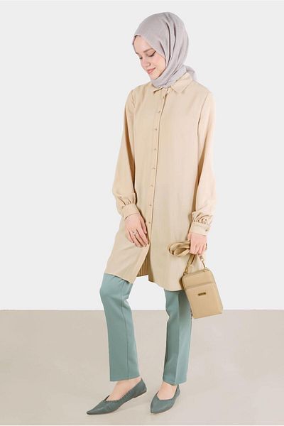 TRENDTESETTÜR Beige Tunic - Pleat Detailed, Women's, T 42520
