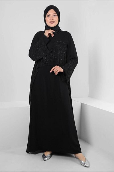 TRENDTESETTÜR Φόρεμα Plus Size με λεπτομέρεια από μαύρη πέτρα - T 20222