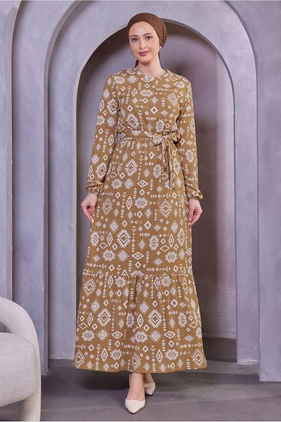 TRENDTESETTÜR Γυναικείο φόρεμα με καφέ σχέδιο - T 8493
