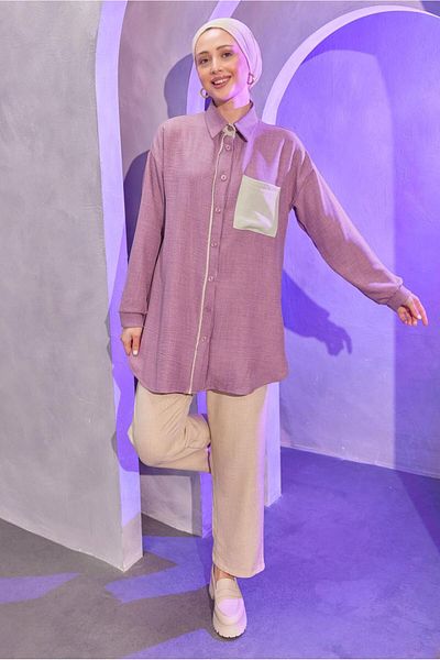 TRENDTESETTÜR Lilac Women's Set - T with Shirt Collar and Trousers 4004