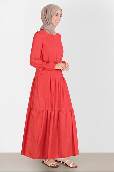 TRENDTESETTÜR Red Belted Hijab Dress - Women's t 42921