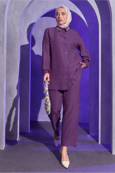 TRENDTESETTÜR WOMEN'S PURPLE (K.LILA) BEADED DETAILED PANT SUIT T 9093
