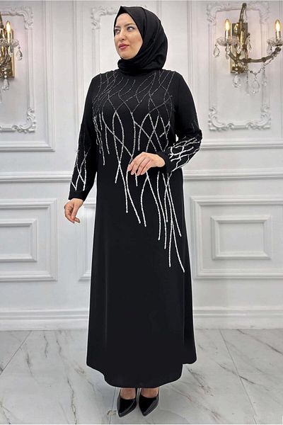 TRENDTESETTÜR Βραδινό φόρεμα με λεπτομέρεια από μαύρη πέτρα σε μεγάλο μέγεθος - T 8031