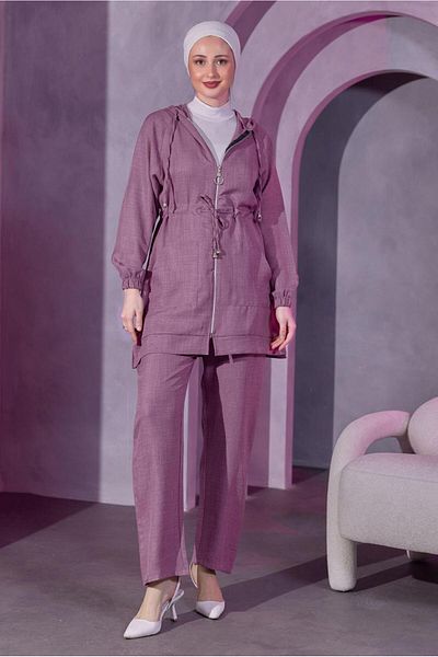 TRENDTESETTÜR WOMEN'S PURPLE (LILA) HOODED PANT SUIT T 9393