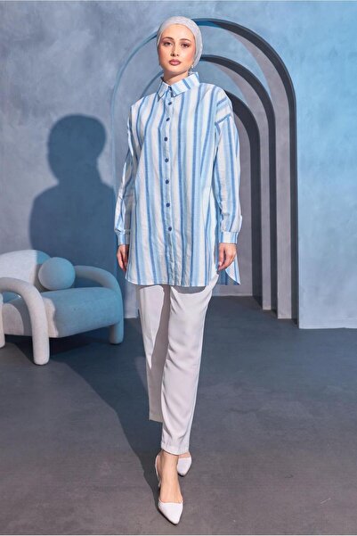 TRENDTESETTÜR Γυναικείο πουκάμισο μπλε ριγέ - T 8414