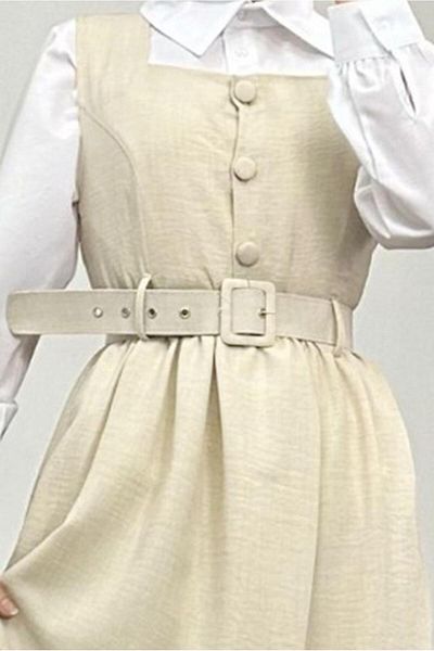 TRENDTESETTÜR Γυναικείο φόρεμα μπεζ ζωνωτό Gilet - T 7945