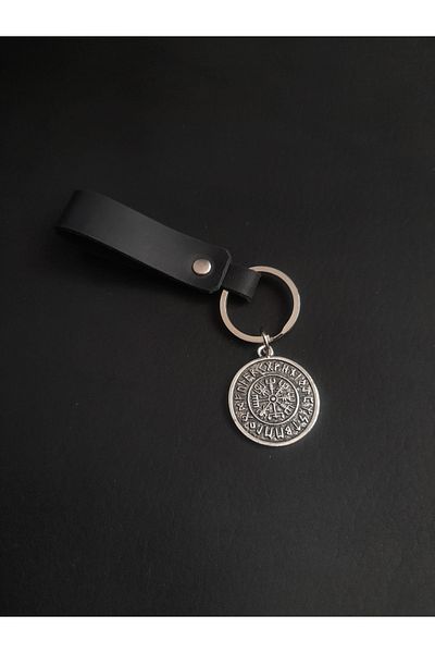 BSN Store Genuine Leather Keychain with Scandinavian Fashion Compass Figure