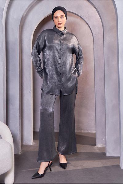 TRENDTESETTÜR WOMEN'S BLACK SHIRT COLLAR PANTS SUIT T 3193