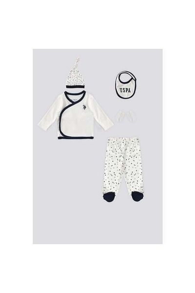 U.S. Polo Assn. U.S. Polo Assn Cream Star Detail Baby Set de ieșire din spital din 5 piese