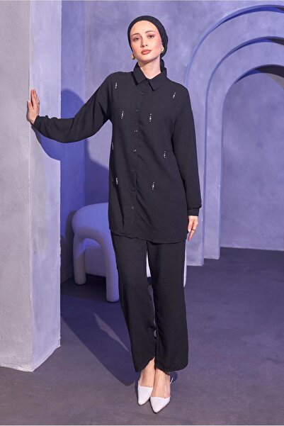 TRENDTESETTÜR Μαύρη Πέτρα Λεπτομερές Γυναικείο Παντελόνι - T 0414