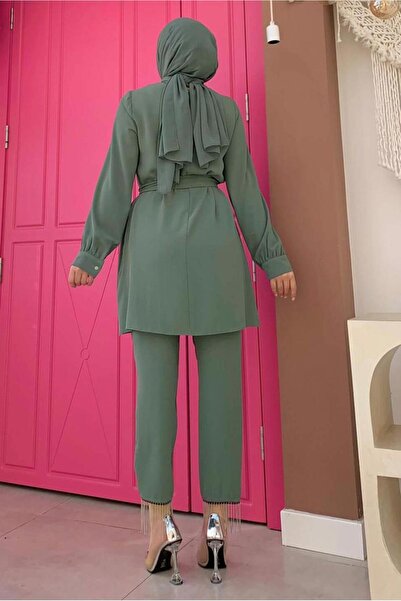 TRENDTESETTÜR Green Chain Detailed Women's Trousers Set - MINT T 4248