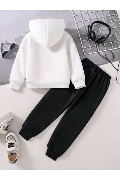 Afternoon Kids Boy's Black and White'"Los Angeles'' Printed Hooded Tracksuit Set