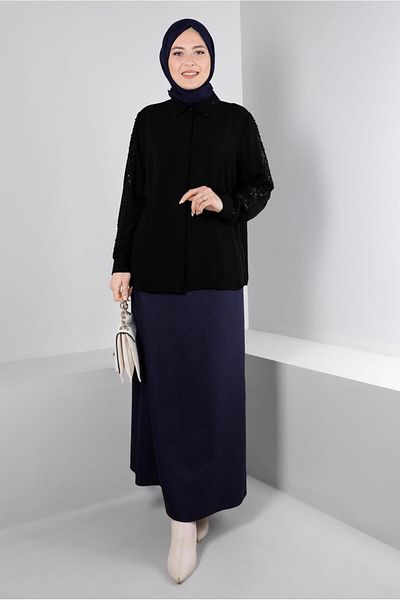 TRENDTESETTÜR Μαύρη γυναικεία μπλούζα Plus Size - T 20240