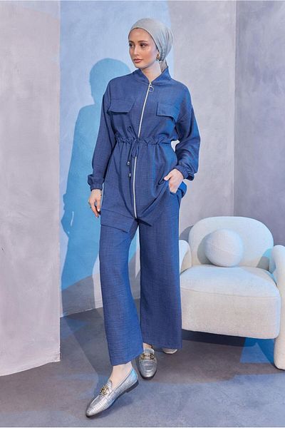 TRENDTESETTÜR Γυναικείο σετ Navy Blue Indigo - Μέση με κορδόνια, Παντελόνι T 3304