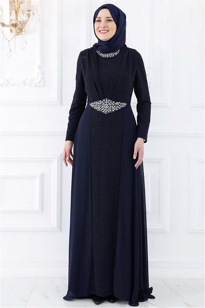 TRENDTESETTÜR ROCHIE DE SEARĂ DE FEMEI ALBASTRU ÎNCHIS SILVERY STONE T 2753