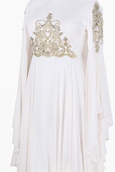 TRENDTESETTÜR Kadın Krem Şifon Abiye Elbise T 5517