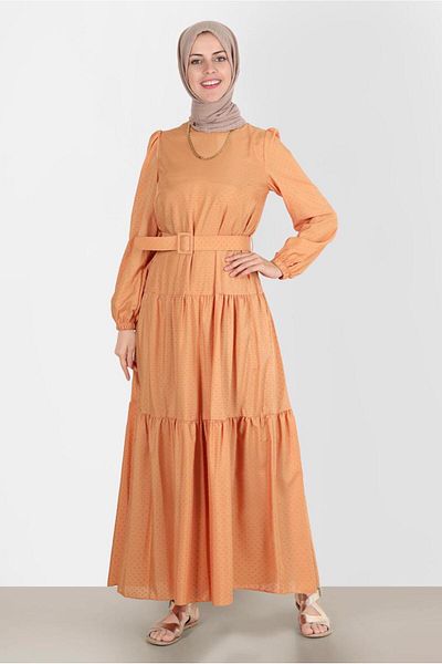 TRENDTESETTÜR Πορτοκαλί Ζώνη Φόρεμα Hijab - Mustard Model T 42921