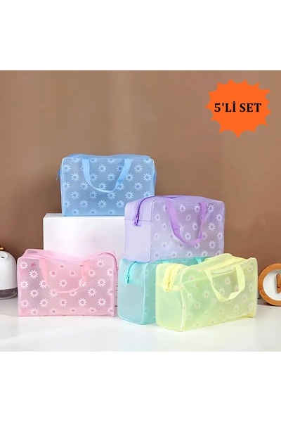 Boldy 5'li Kişisel Bakım Çantası -Şeffaf Su Geçirmez Makyaj Çantası-Kozmetik Çantası-Banyo Organizer Çanta