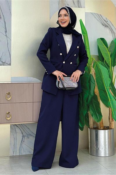 TRENDTESETTÜR Σετ γυναικείο παντελόνι Navy Blue Classic - T 2038