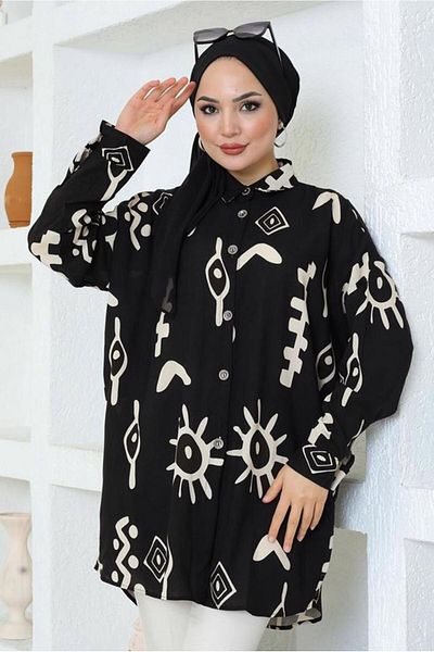 TRENDTESETTÜR Black Cotton Shirt Tunic - Women's, T 3600