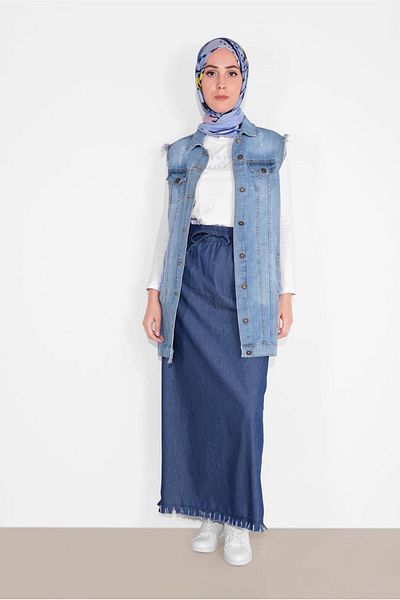 TRENDTESETTÜR Γυναικεία τζιν φούστα Navy Blue Tassel - 6232