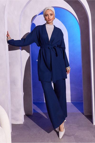 TRENDTESETTÜR Γυναικείο Σετ Ζώνης με Παντελόνι Navy Blue Belted, T 0904