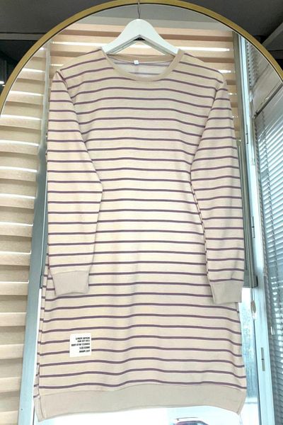 Bold Grup Neva Women's Purple Two Thread Emblem Winter Crew Neck Striped Hijab Tunic Sweatshirt
