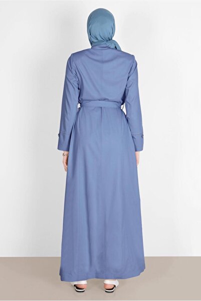 TRENDTESETTÜR Navy Blue Indigo Judge Collar Belted Women's Top Coat T 10571